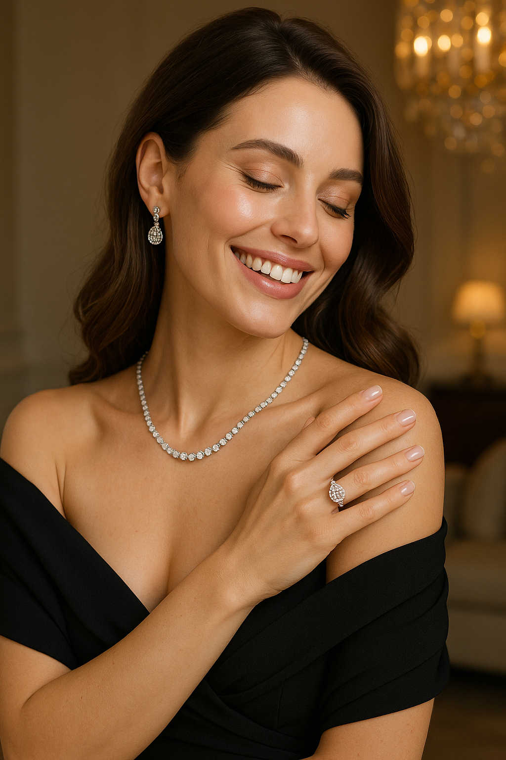 Woman wearing a beautiful diamond ring